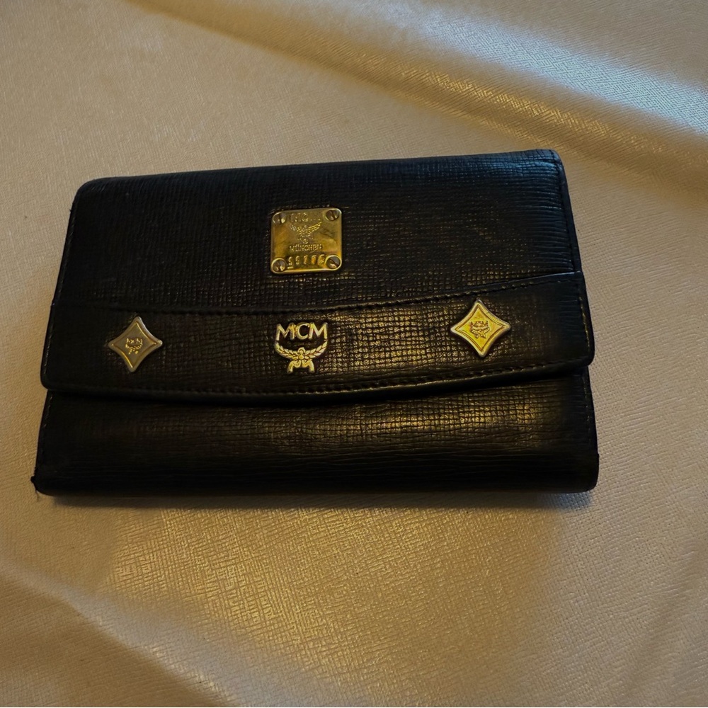 MCM Black Leather Wallet with Gold Accents